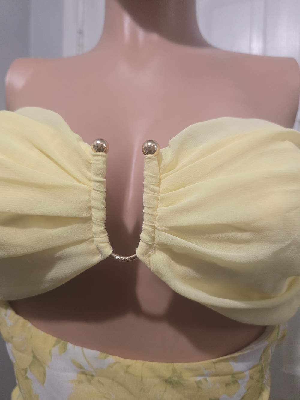 Peppermayo Pale Yellow Floral Strapless Cutout Maxi Dress - Picture 8 of 11